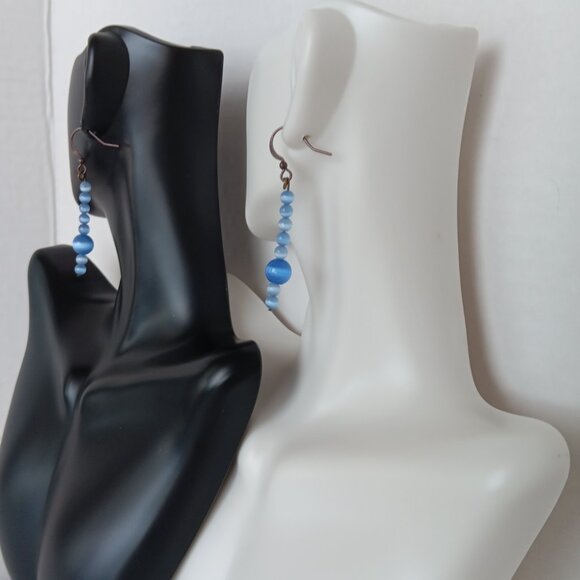 Hand Crafted Periwinkle Blue Dangle Earrings With Banded Agate Round Beads NWT - Picture 10 of 16